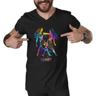 Gemini Zodiac Sign Constellations Gift Men V-Neck Tshirt | Mazezy