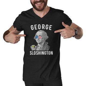 George Sloshington Washington 4Th Of July Funny American Men V-Neck Tshirt | Mazezy
