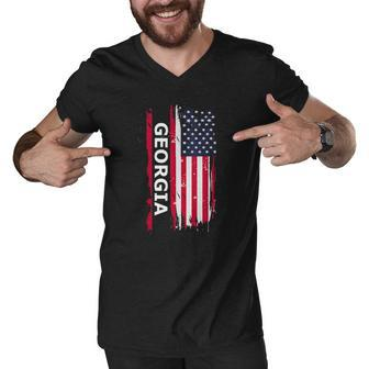 Georgia American Flag Men V-Neck Tshirt | Mazezy