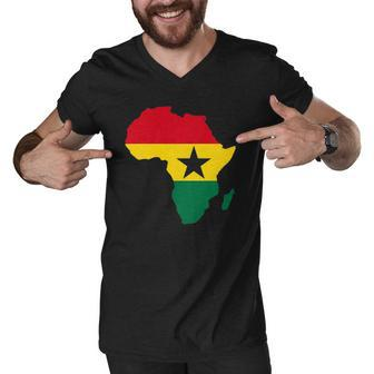 Ghana Ghanaian Africa Map Flag Pride Football Soccer Jersey Men V-Neck Tshirt | Mazezy