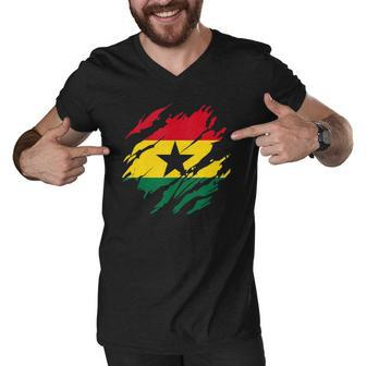 Ghanaian Flag Ghana Torn Print Men V-Neck Tshirt | Mazezy
