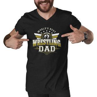 Gifts For Men Worlds Best Freestyle Wrestling Dad Men V-Neck Tshirt | Mazezy