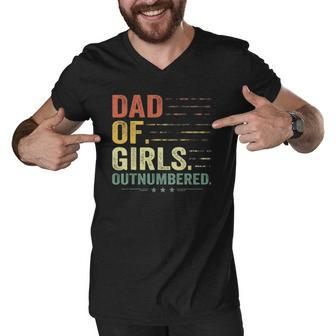 Girl Dad Outnumbered Men Fathers Day Father Of Girls Vintage Men V-Neck Tshirt | Mazezy