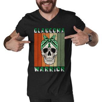 Glaucoma Warrior Skull Women Vintage Green Ribbon Glaucoma Glaucoma Awareness Men V-Neck Tshirt | Favorety AU