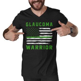 Glaucoma Warrior Usa Flag United States Flag Green Ribbon Glaucoma Glaucoma Awareness Men V-Neck Tshirt | Favorety