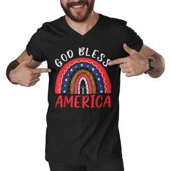 God Bless America 4Th Of July Leopard Usa Flag Christian Men V-Neck Tshirt - Seseable