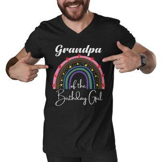 Grandpa Of The Birthday Girl Rainbow Boho Birthday Party Men V-Neck Tshirt - Seseable