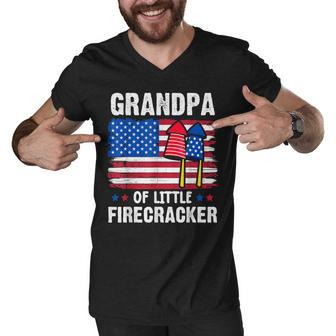 Grandpa Of The Little Firecracker 4Th Of July Grandfather Men V-Neck Tshirt - Seseable