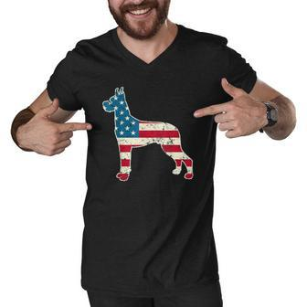 Great Dane 4Th Of July Men Women Usa American Flag Dog Men V-Neck Tshirt | Mazezy