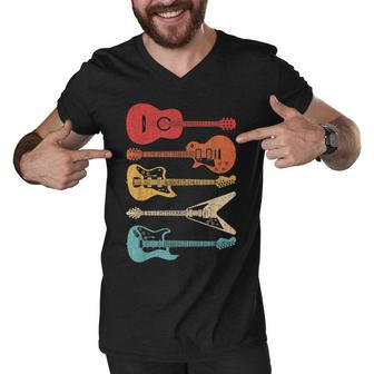 Guitar Lover Retro Style Gift For Guitarist Men V-Neck Tshirt | Mazezy