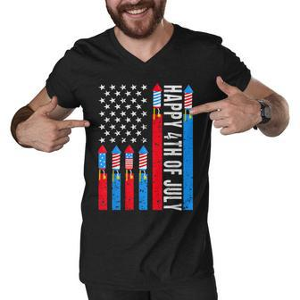 Happy 4Th Of July American Flag Fireworks Patriotic Outfits Men V-Neck Tshirt | Mazezy