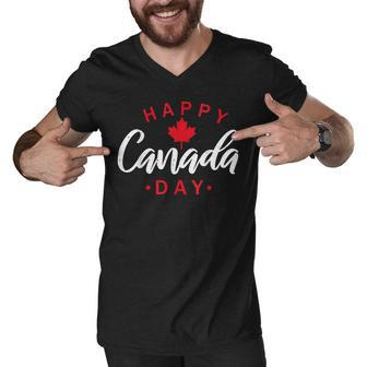 Happy Canada Day Funny Maple Leaf Canadian Flag Kids Men V-Neck Tshirt - Seseable