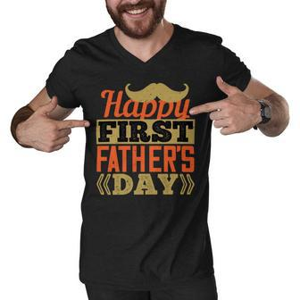 Happy First Fathers Day Dad T-Shirt Men V-Neck Tshirt - Monsterry