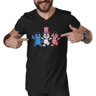 Happy Fourth Of July Patriotic Animals Penguin Usa Flag Men V-Neck Tshirt | Mazezy