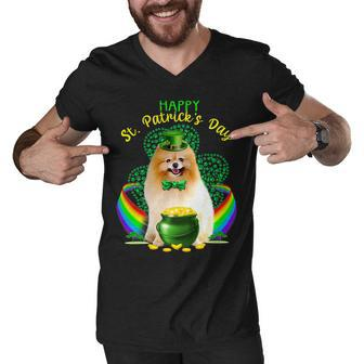 Happy St Patricks Day Pomeranian Leprechaun Hat Shamrocks T-Shirt Men V-Neck Tshirt - Seseable