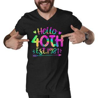 Hello Fifty 1981 Tie Dye 40Th Birthday Party 40 Years Old Men V-Neck Tshirt - Seseable