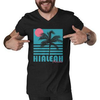 Hialeah Florida Vintage Souvenirs Palm Trees Beach Men V-Neck Tshirt | Mazezy
