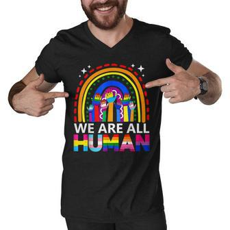 Human Lgbt Flag Gay Pride Month Transgender Rainbow Lesbian Men V-Neck Tshirt | Mazezy CA