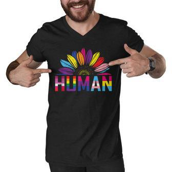 Human Lgbtq Month Pride Sunflower Men V-Neck Tshirt | Mazezy