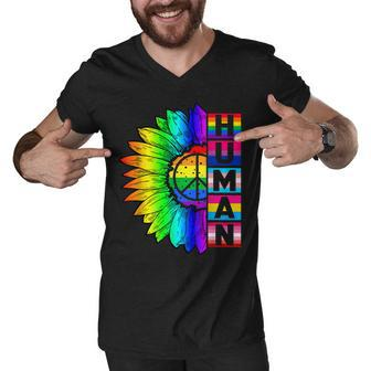 Human Sunflower Lgbt Flag Gay Pride Month Proud Lgbtq V3 Men V-Neck Tshirt - Seseable