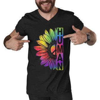 Human Sunflower Lgbt Tie Dye Flag Gay Pride Proud Lgbtq Men V-Neck Tshirt | Mazezy