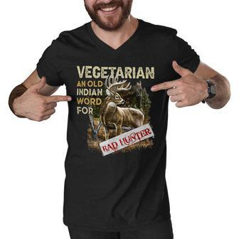 Hunting Vegetarian Old Indian Word Men V-Neck Tshirt - Monsterry