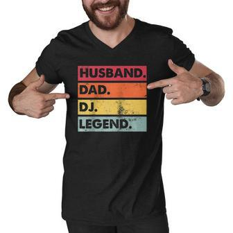 Husband Dad Dj Legend Funny Dj Disc Jockey Music Player Raglan Baseball Tee Men V-Neck Tshirt | Mazezy