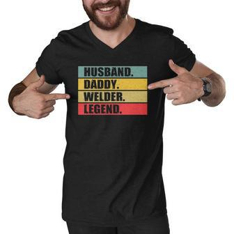Husband Dad Welder Quote Welding Vintage Fathers Day Men V-Neck Tshirt | Mazezy
