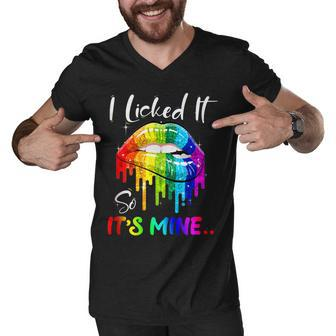 I Licked It So Its Mine Funny Lesbian Gay Pride Lgbt Flag Men V-Neck Tshirt | Mazezy