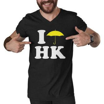 I Love Hk Yellow Umbrella Hong Kong Movement Men V-Neck Tshirt | Mazezy