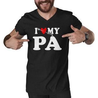 I Love My Pa With Heart Fathers Day Wear For Kid Boy Girl Men V-Neck Tshirt | Mazezy