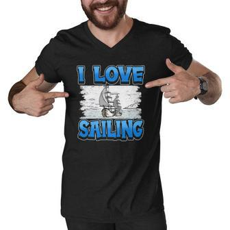 I Love Sailing Sailor Boat Ocean Ship Captain Men V-Neck Tshirt | Mazezy