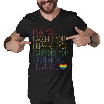 I See Accept Respect Support Admire Love You Lgbtq V2 Men V-Neck Tshirt - Seseable