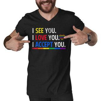 I See I Love You I Accept You Lgbtq Ally Gay Pride Men V-Neck Tshirt | Mazezy