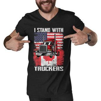 I Stand With Truckers - Truck Driver Freedom Convoy Support Men V-Neck Tshirt - Seseable