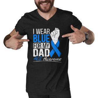 I Wear Blue For My Dad Als Awareness Supporter Warrior Men V-Neck Tshirt | Mazezy