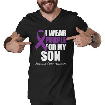 I Wear Purple For My Son Pancreatic Cancer Awareness Men V-Neck Tshirt | Mazezy UK