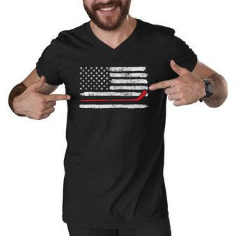 Ice Hockey Player Usa American Flag 4Th Of July Vintage Men V-Neck Tshirt | Mazezy
