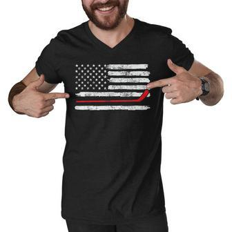 Ice Hockey Player Usa American Flag 4Th Of July Vintage Men V-Neck Tshirt - Seseable