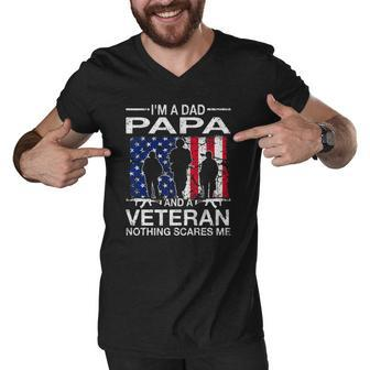 Im A Dad Papa And A Veteran For Dad Fathers Day Grandpa Men V-Neck Tshirt | Mazezy