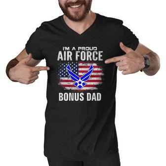 Im A Proud Air Force Bonus Dad With American Flag Veteran Men V-Neck Tshirt | Mazezy