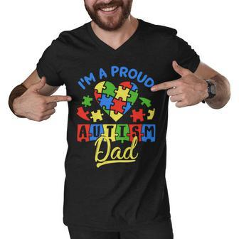 Im A Proud Autism Dad Autism Awareness Autistic Men V-Neck Tshirt - Monsterry