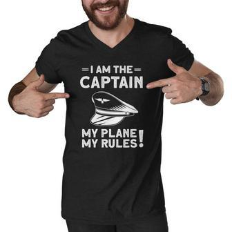 Im The Captain - Funny Airplane Pilot Aviation Men V-Neck Tshirt | Mazezy