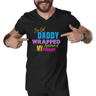 Ive Got Daddy Wrapped Around My Finger Kids Men V-Neck Tshirt | Mazezy