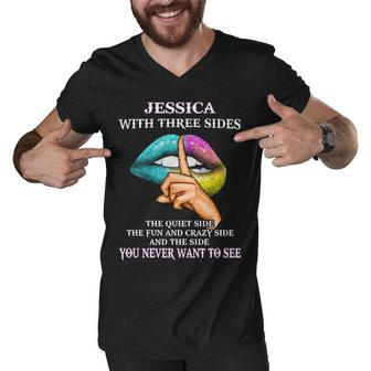 Jessica Name Gift Jessica With Three Sides Men V-Neck Tshirt - Seseable