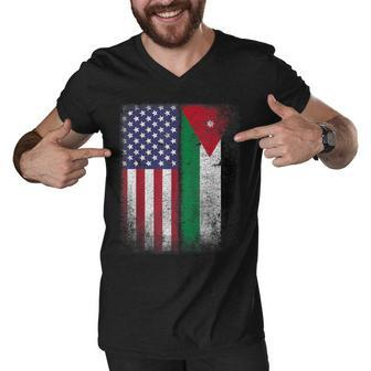 Jordanian American Flag Jordan Usa Country Gift Men V-Neck Tshirt - Seseable