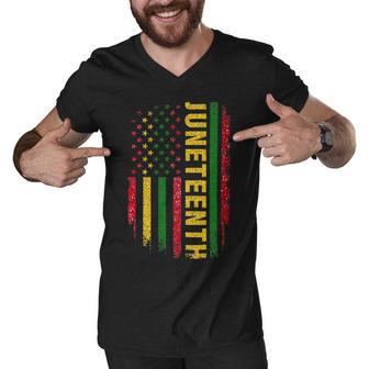 Juneteenth Us Flag Black King Melanin Dad Men Fathers Day Men V-Neck Tshirt | Favorety DE