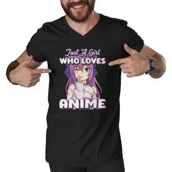 Just A Girl Who Loves Anime Peace Symbol V Fingers Fun Funny Men V-Neck Tshirt | Mazezy