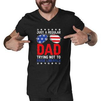 Just A Regular Dad Trying Not To Raise Liberals Voted Trump Men V-Neck Tshirt | Mazezy