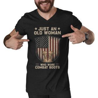 Just An Old Woman Who Wore Combat Boots Usa Flag Vintage T-Shirt Men V-Neck Tshirt - Monsterry